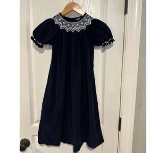 Girls size 7 Navy Corduroy dress with white smoking Su Cre by Le Za Me